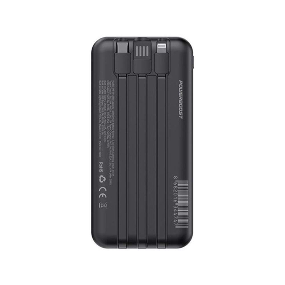 PowerBoost NIGHT 135B 10000mAh 22.5WDahiliKablo LCD GizliLED Siyah Taşınabilir Şarj Cihazı Powerbank