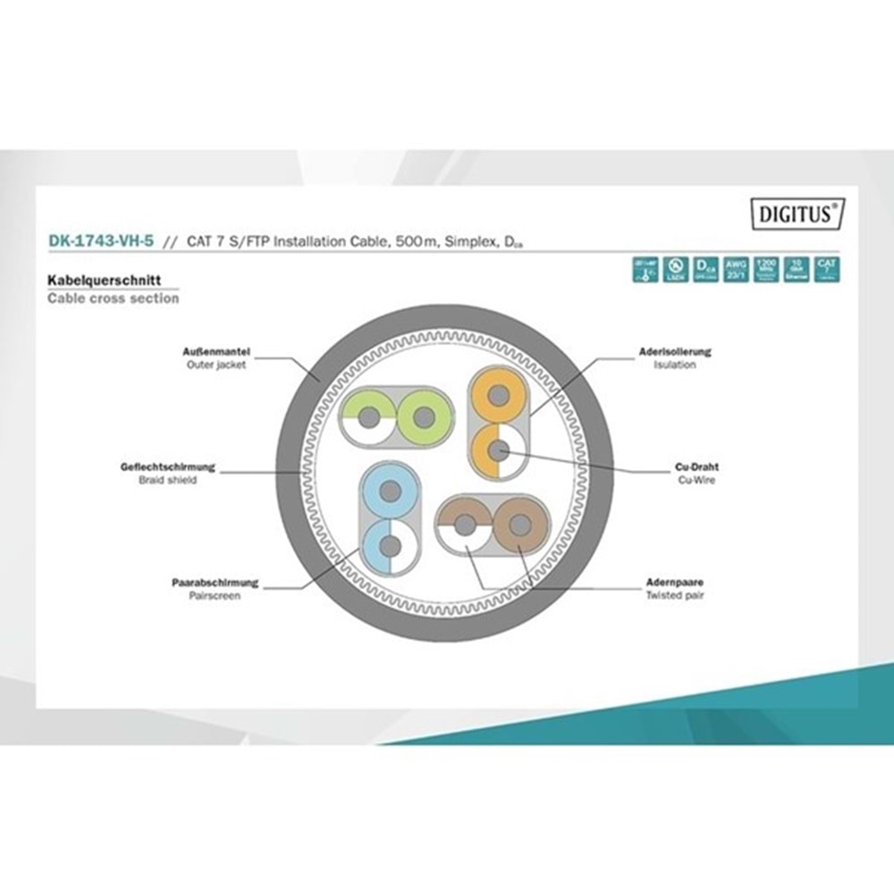 DIGITUS 500metre Cat7 Turuncu S/FTP Data Kablosu 