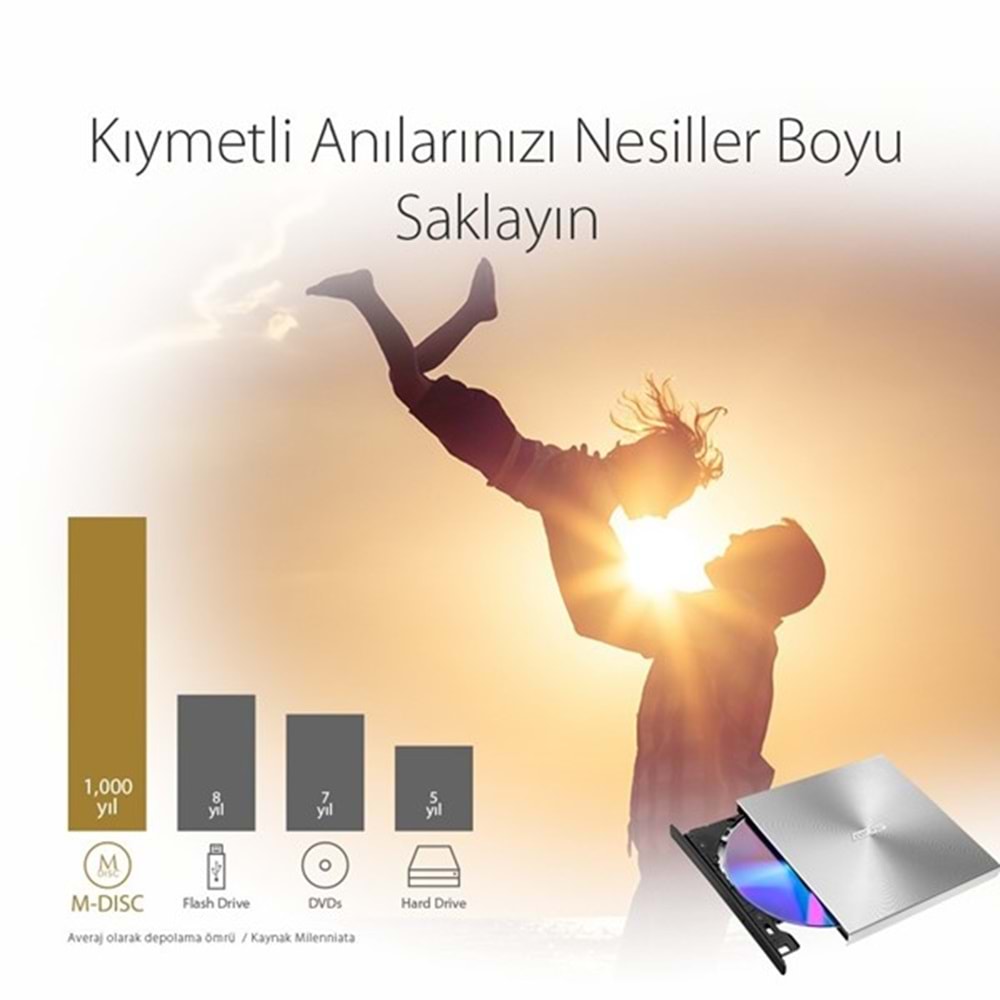 Asus Zendrive-U5s Sdrw-08U5s-U Harici İnce Dvd Yazıcı M-Disc Destekli Metal Kasa
