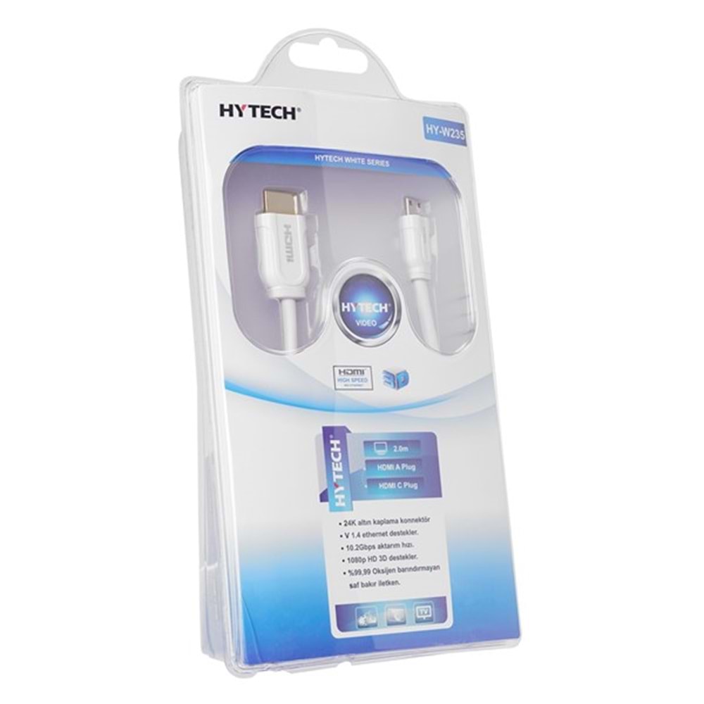 HYTECH 2metre HY-W235 Mini HDMI-HDMI Altın Uçlu 24K 1.4 Ver. 3D Kablo