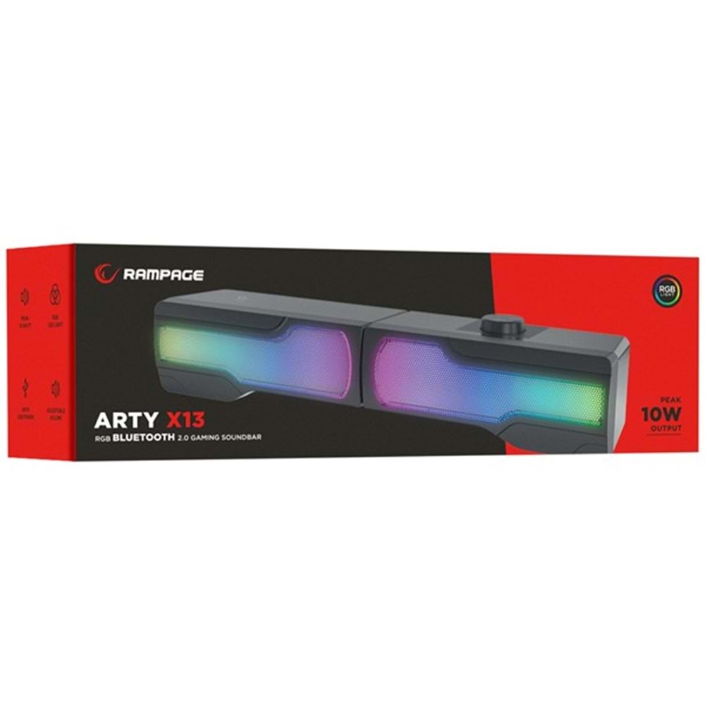Rampage Arty X13 2.0 Bluetooth'lu Rms 3W*2 RGB Işıklı Multimedia Usb 5V 45dB Gaming Oyuncu Speaker