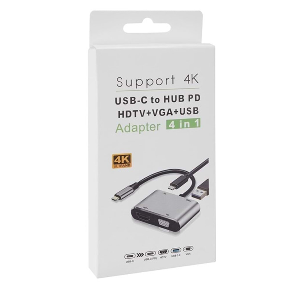 HYTECH HY-USBC22 Type C-HDMI-VGA-USB 3.0 4K Çevirici Görüntü Adaptörü
