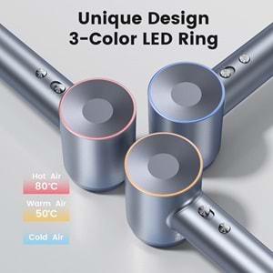 LAIFEN Swift Gümüş/ Mavi 1600W 3 Başlıklı Yüksek Hızlı Saç Kurutma Makinesi